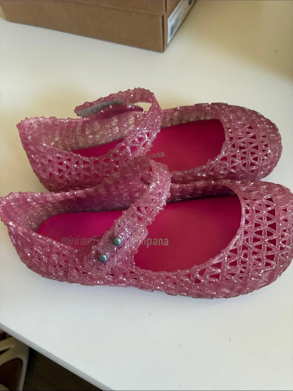 Mini Melissa Sparkle Pink Jelly Mary Jane Sandals